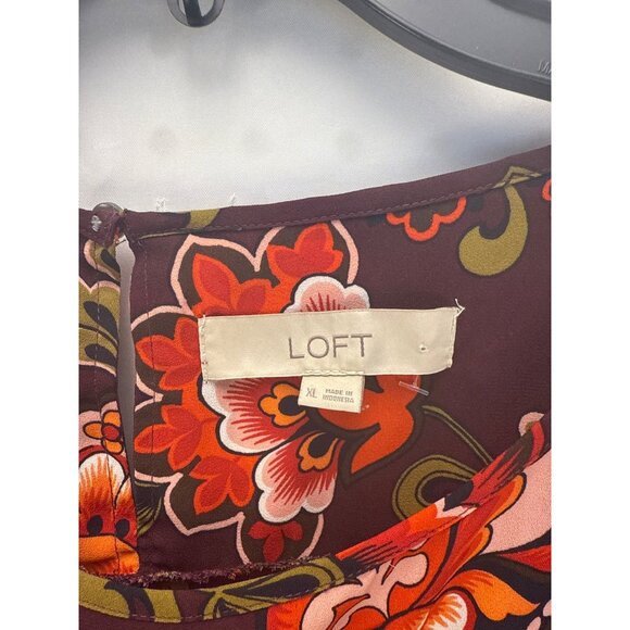 LOFT Floral Print Blouse Maroon Multicolor Long Sleeve Pullover Women’s XL - Picture 6 of 8